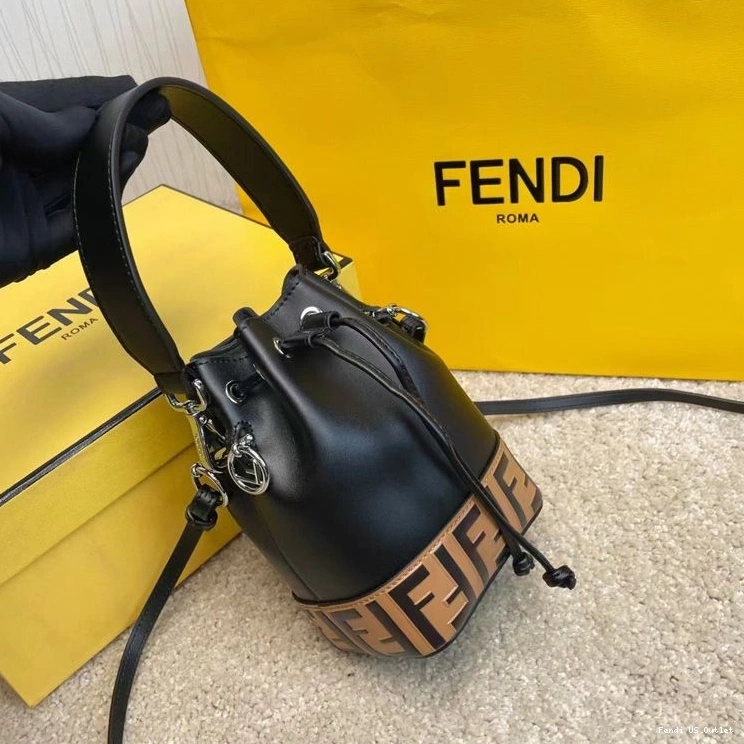 Affordable HOT Tresor Motif Bag Fendi In Mon Calf Brown Mini Black Bucket FF Leather 0718